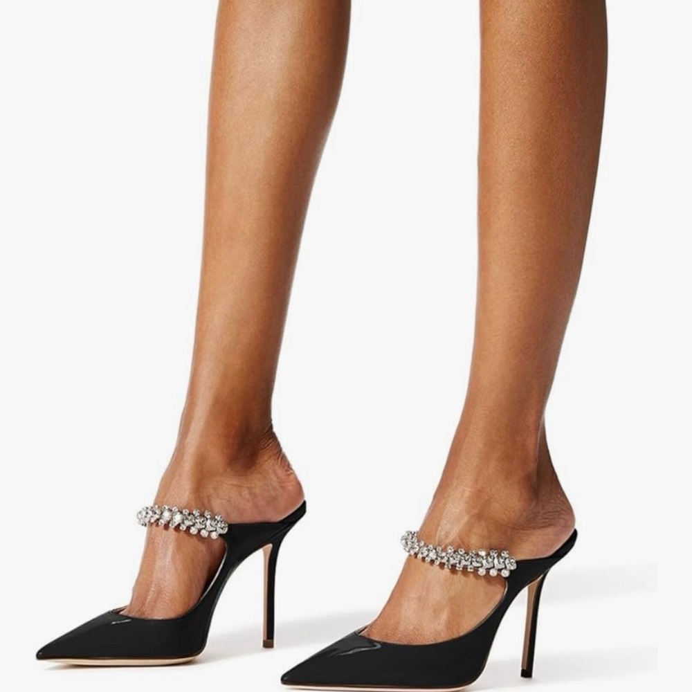 🆕 Black Stiletto Heels with Rhinestone Strap 🖤